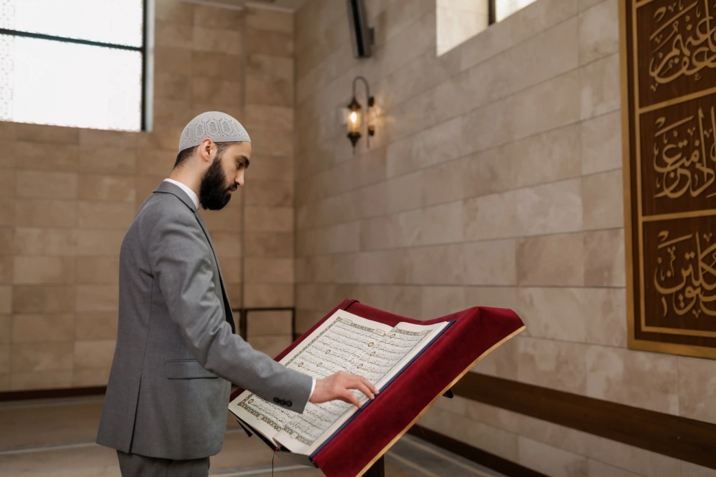 a Sheikh reciting the Holy Quran in the Mosque