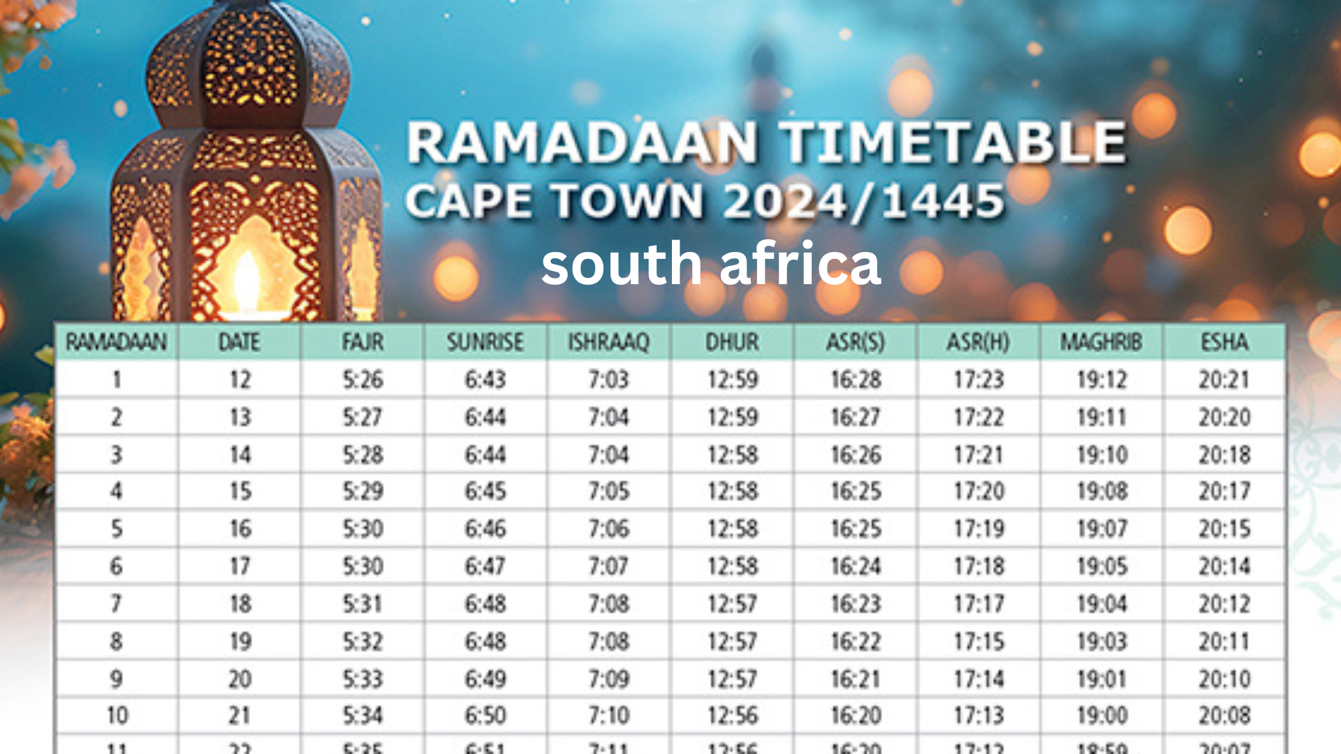Ramadan calendar 2024 south africa Arabian Tongue