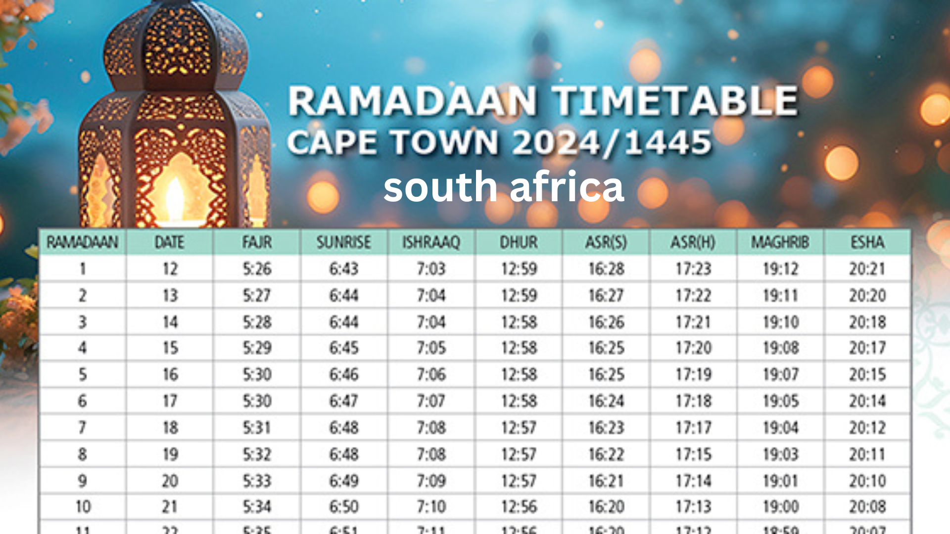 Ramadan calendar 2024 south africa